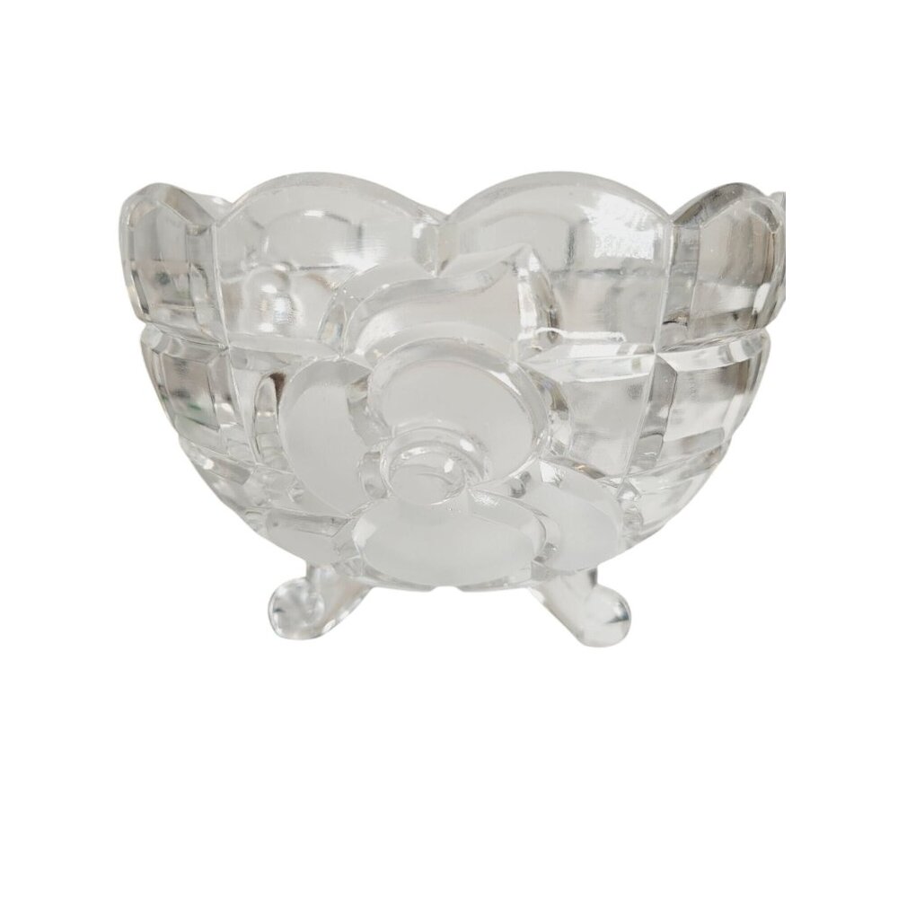 Vintage German Crystal Rose Bowl Scalloped Rim Embossed Frosted Rose Mikasa